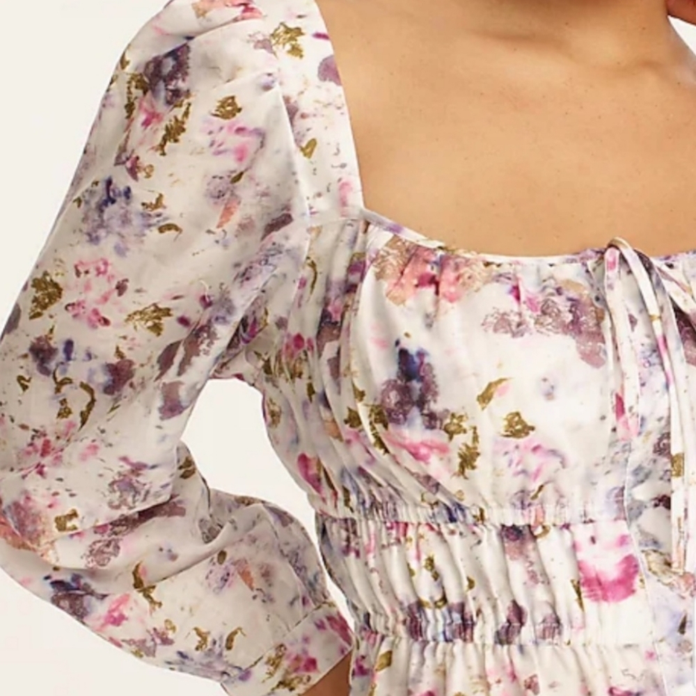 Flora Obscura x J Crew Floral 100% Cotton Cinched Waist Top size 00